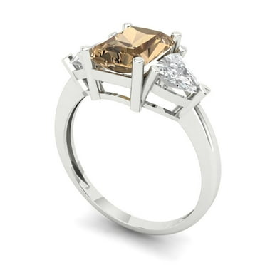 2.82 ct Brilliant Emerald Cut VVS1 Champagne 14k White Solid Gold Three-Stone Wedding Bridal Anniversary Engagement Ring size 10