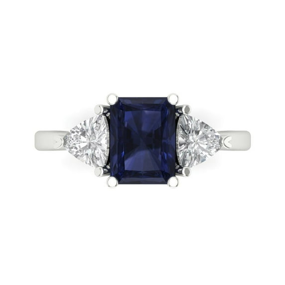 Three-Stone Engagement Ring for Women - 2.82ct Simulated Blue Sapphire in 14K White Gold Promise Ring
