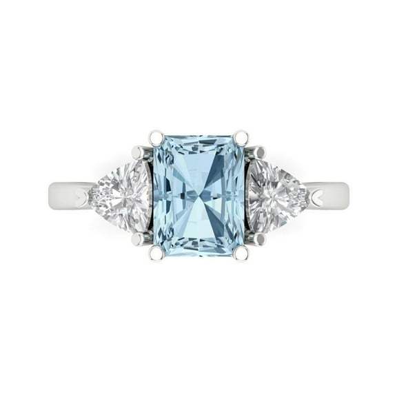 Three-Stone Engagement Ring for Women - 2.82ct Simulated Blue Diamond in 14K White Gold Promise Ring