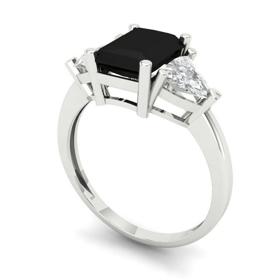 14K White Gold Emerald Cut Onyx Three-Stone Engagement Ring (2.82 cttw, D-F Color, VVS1 Clarity)