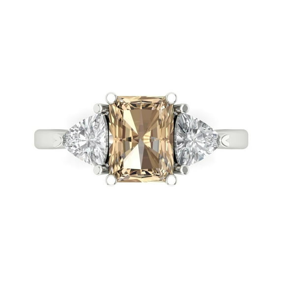 Three-Stone Engagement Ring for Women - 2.82ct Yellow Moissanite in 14K White Gold Promise Ring
