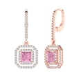 thumbnail image 1 of 2.8174 ct Lever-Back Drop Dangle Earrings for Women | 5.5mm Princess Cut Simulated Pink Diamond | 18K Rose Gold, 1 of 5