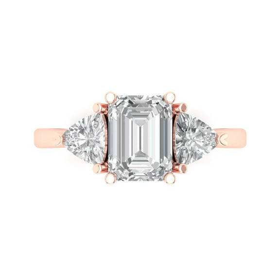 Clara Pucci 14K Rose Gold 2.82ct Moissanite Three-Stone Ring for Women
