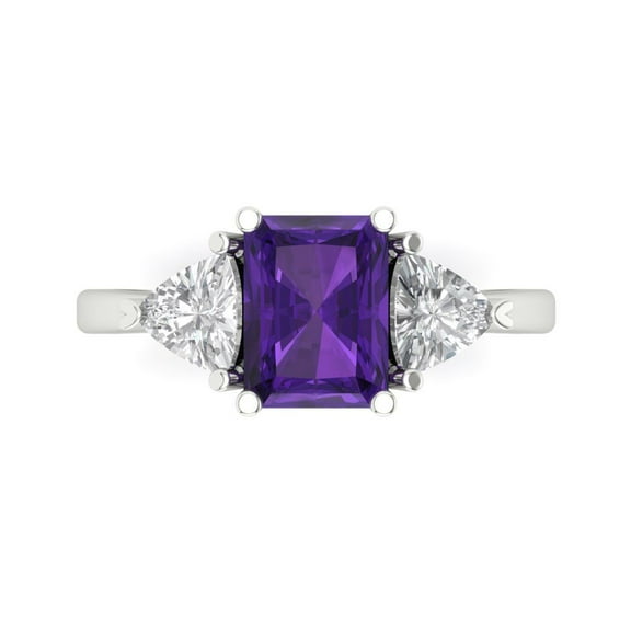 2.82 ct Emerald Cut Natural Amethyst Three-Stone Engagement Ring for Women in 14K White Gold