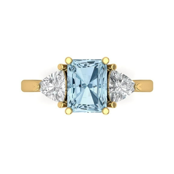 2.82 ct Emerald Cut Natural Aquamarine Three-Stone Engagement Ring for Women in 14K Yellow Gold