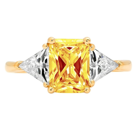 2.82 ct Emerald Cut Natural Citrine 3 Stone 14K Yellow Gold Womens Engagement Ring
