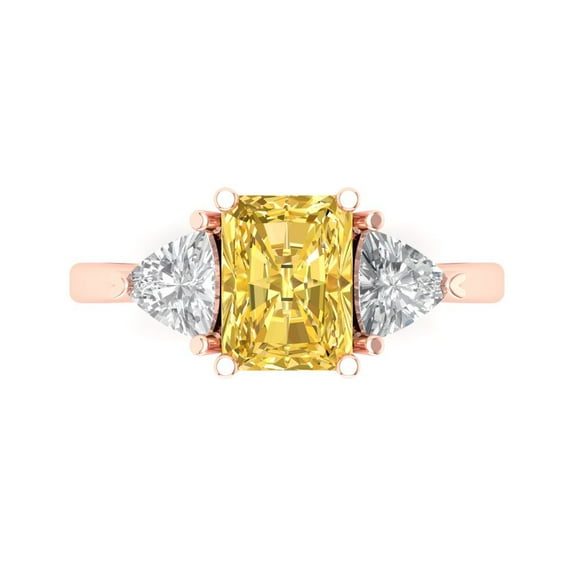 2.82 ctw 3 Stone Anniversary Ring for Women | Emerald Cut Natural Citrine | Hyperallergenic Solid 18K Rose Gold
