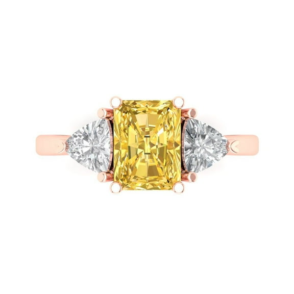 2.82 ct Emerald Cut Natural Citrine Three-Stone Engagement Ring for Women in 14K Rose Gold