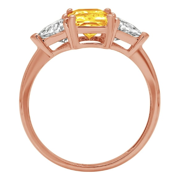 2.82 ct Emerald Cut Natural Citrine Three-Stone Engagement Ring for Women in 18K Rose Gold
