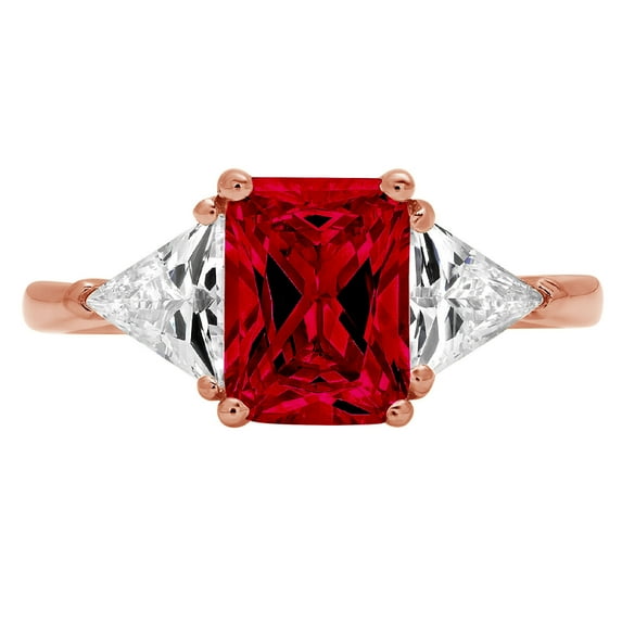 2.82 ct Emerald Cut Natural Garnet 3 Stone 14K Rose Gold Womens Engagement Ring