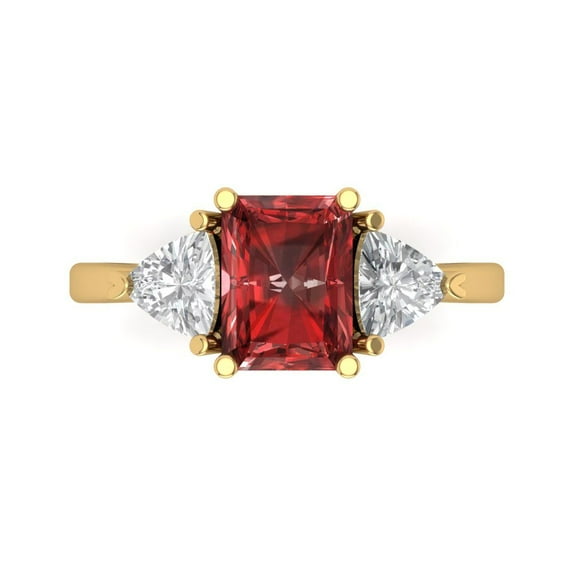 2.82 ct Emerald Cut Natural Garnet 3 Stone 14K Yellow Gold Womens Engagement Ring