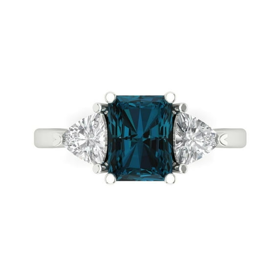 2.82 ct Emerald Cut Natural London Blue Topaz 3 Stone 18K White Gold Womens Engagement Ring