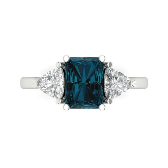 Clara Pucci 14K White Gold 2.82ct LondonBlueTopaz Three-Stone Ring