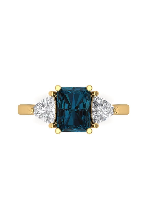 2.82 ct Emerald Cut Natural London Blue Topaz Three-Stone Engagement Ring for Women in 14K Yellow Gold