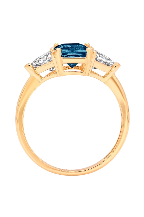 2.82 ct Emerald Cut Natural London Blue Topaz Three-Stone Engagement Ring for Women in 18K Yellow Gold