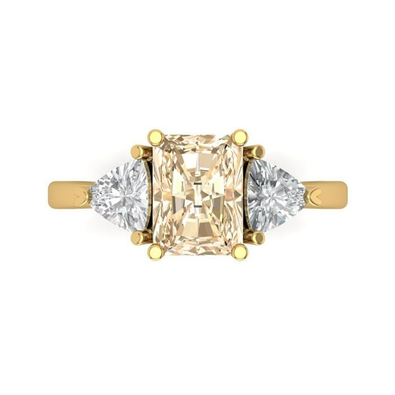 2.82 ct Emerald Cut Natural Morganite 3 Stone 14K Yellow Gold Womens Engagement Ring
