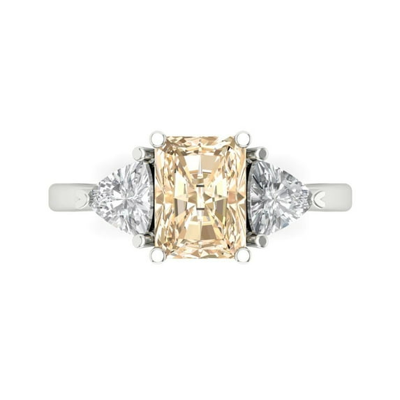 2.82 ct Emerald Cut Natural Morganite Three-Stone Engagement Ring for Women in 18K White Gold