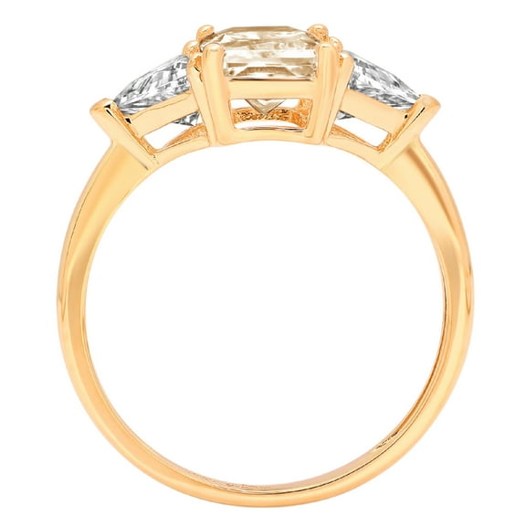 2.82 ct Emerald Cut Natural Morganite Three-Stone Engagement Ring for Women in 18K Yellow Gold