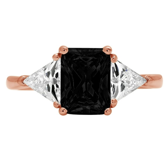 2.82 ct Emerald Cut Natural Onyx 3 Stone 14K Rose Gold Womens Engagement Ring