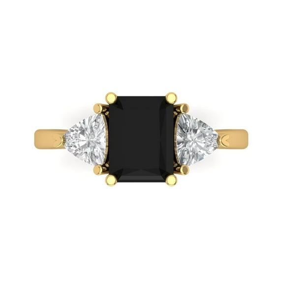 Clara Pucci 14K Yellow Gold 2.82ct Onyx Three-Stone Ring for Women