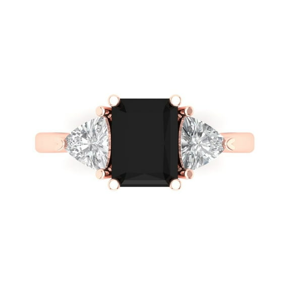 2.82 ct Emerald Cut Natural Onyx Three-Stone Engagement Ring for Women in 18K Rose Gold