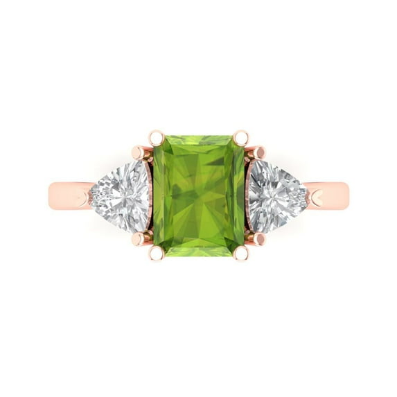 2.82 ctw 3 Stone Anniversary Ring for Women | Emerald Cut Natural Peridot | Hyperallergenic Solid 18K Rose Gold