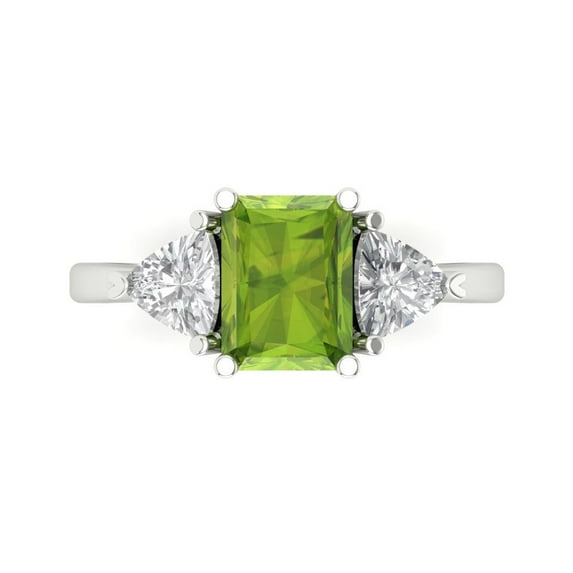 2.82 ctw 3 Stone Anniversary Ring for Women | Emerald Cut Natural Peridot | Hyperallergenic Solid 18K White Gold