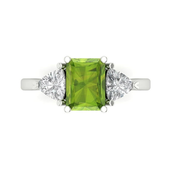 Clara Pucci 14K White Gold 2.82ct Peridot Three-Stone Ring for Women