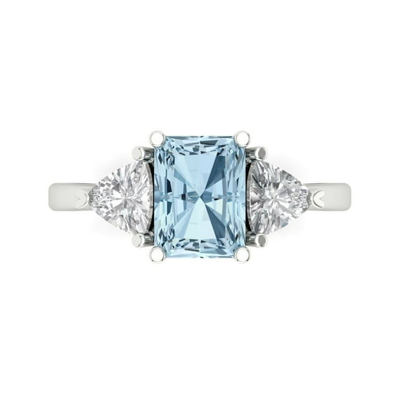 2.82 ctw 3 Stone Anniversary Ring for Women | Emerald Cut Natural Swiss Blue Topaz | Hyperallergenic Solid 14K White Gold