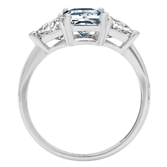 2.82 ct Emerald Cut Natural Swiss Blue Topaz Three-Stone Engagement Ring for Women in 14K White Gold