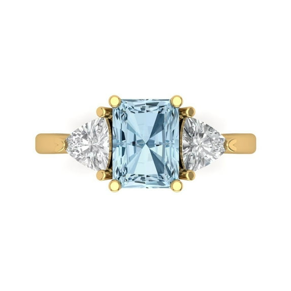 2.82 ct Emerald Cut Natural Swiss Blue Topaz Three-Stone Engagement Ring for Women in 18K Yellow Gold
