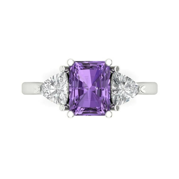 Clara Pucci 14K White Gold Solid Gold Alexandrite Three-Stone Anniversary Ring for Women - 2.82 cttw Emerald Cut