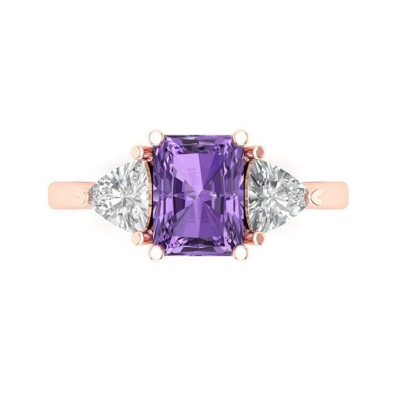 Clara Pucci 14K Rose Gold 2.82ct Alexandrite Three-Stone Ring for Women