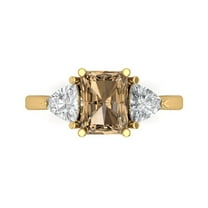 2.82 ctw 3 Stone Anniversary Ring for Women | Emerald Cut Simulated Champagne Diamond | Hyperallergenic Solid 18K Yellow Gold