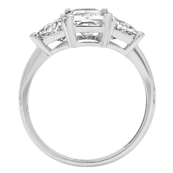 2.82 ct Emerald Cut Simulated Diamond Three-Stone Engagement Ring for Women in 18K White Gold