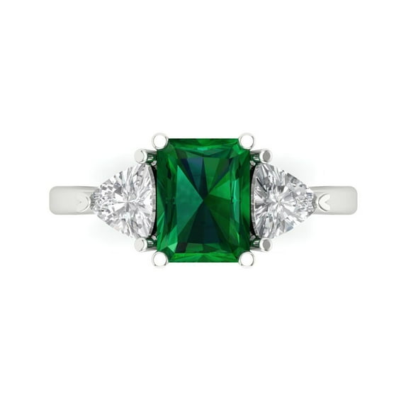 Clara Pucci 14K White Gold Solid Gold Emerald Three-Stone Anniversary Ring for Women - 2.82 cttw Emerald Cut