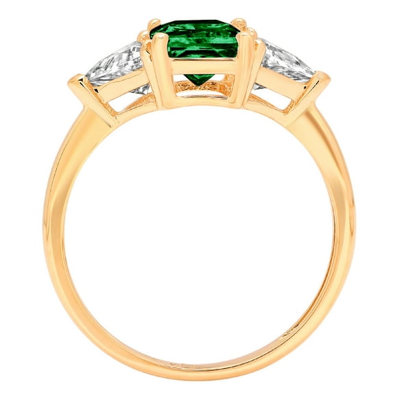 2.82 ct Emerald Cut Simulated Emerald Three-Stone Engagement Ring for Women in 18K Yellow Gold