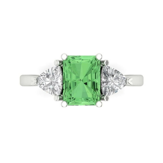 2.82 ctw 3 Stone Anniversary Ring for Women | Emerald Cut Simulated Green Diamond | Hyperallergenic Solid 18K White Gold