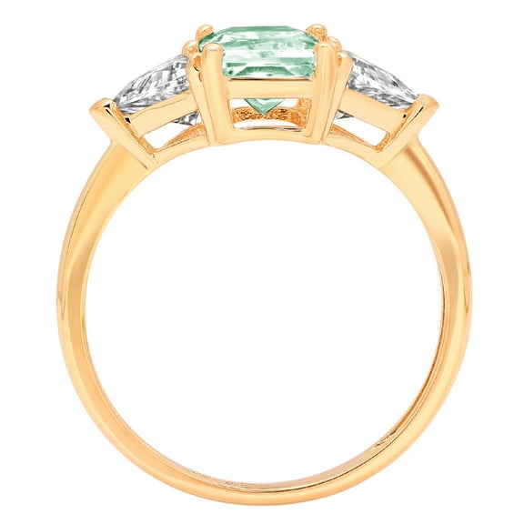 2.82 ct Emerald Cut Simulated Green Diamond Three-Stone Engagement Ring for Women in 18K Yellow Gold