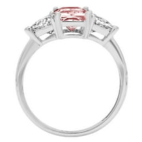 2.82 ct Emerald Cut Simulated Pink Diamond Three-Stone Engagement Ring for Women in 18K White Gold