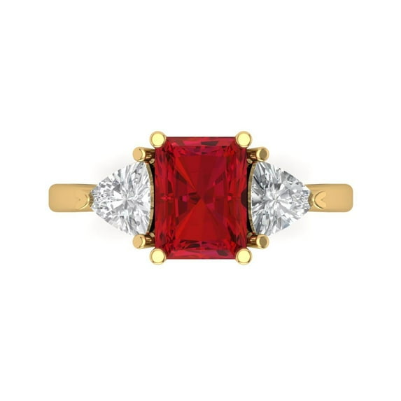 Clara Pucci 14K Yellow Gold Solid Gold Tourmaline Three-Stone Anniversary Ring for Women - 2.82 cttw Emerald Cut