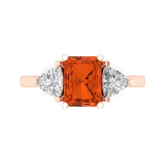 2.82 ctw 3 Stone Anniversary Ring for Women | Emerald Cut Simulated Red Diamond | Hyperallergenic Solid 18K Rose Gold