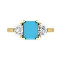 2.82 ct Emerald Cut Simulated Turquoise 3 Stone 18K Yellow Gold Womens Engagement Ring