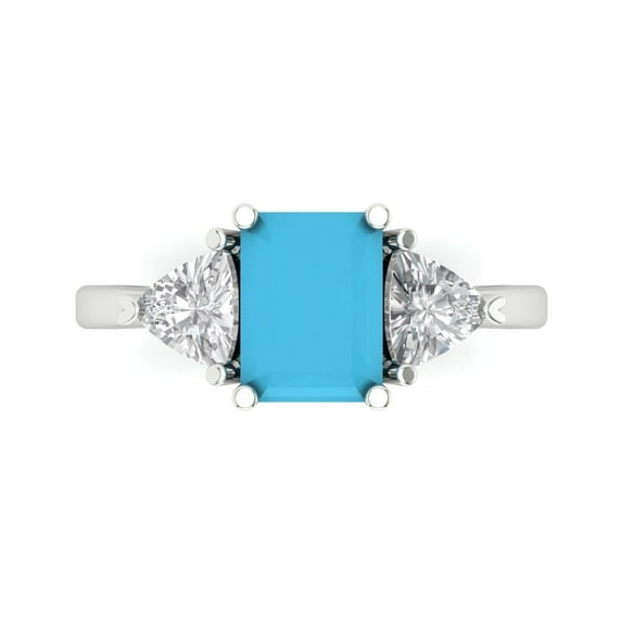 Clara Pucci 14K White Gold 2.82ct Turquoise Three-Stone Ring for Women