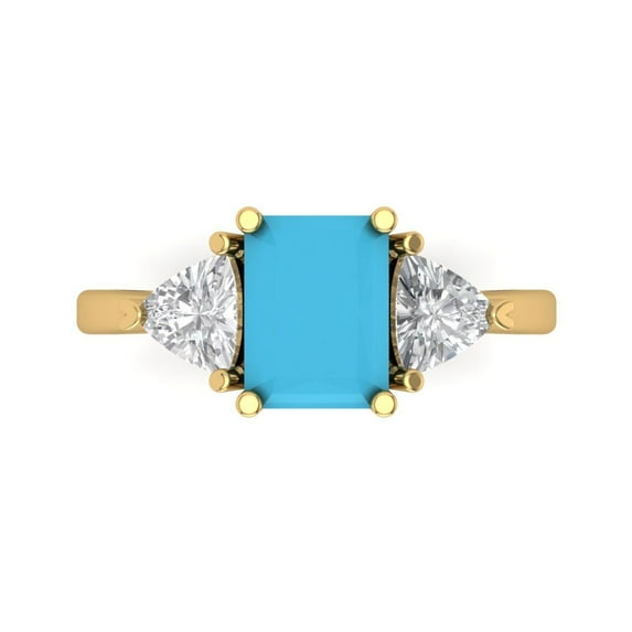 2.82 ct Emerald Cut Simulated Turquoise Three-Stone Engagement Ring for Women in 14K Yellow Gold