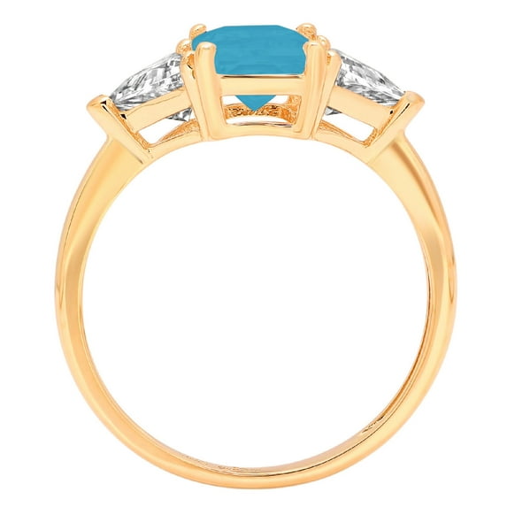 2.82 ct Emerald Cut Simulated Turquoise Three-Stone Engagement Ring for Women in 18K Yellow Gold