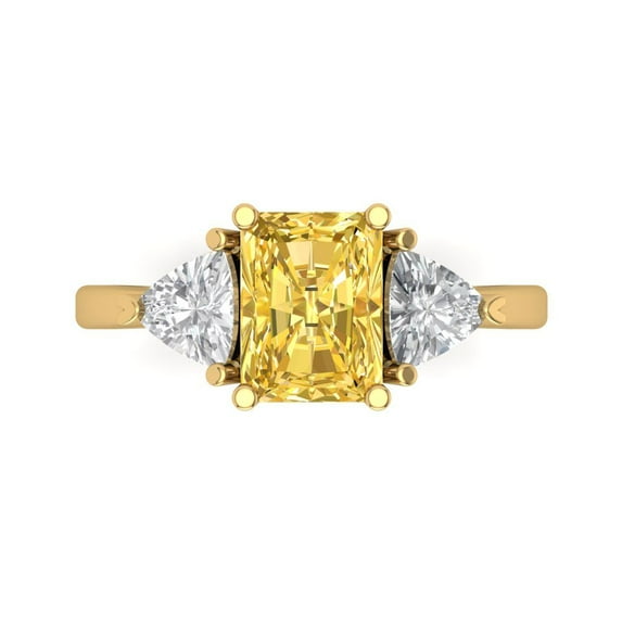 2.82 ctw 3 Stone Anniversary Ring for Women | Emerald Cut Simulated Yellow Diamond | Hyperallergenic Solid 18K Yellow Gold