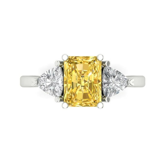 2.82 ct Emerald Cut Simulated Yellow Diamond Three-Stone Engagement Ring for Women in 18K White Gold