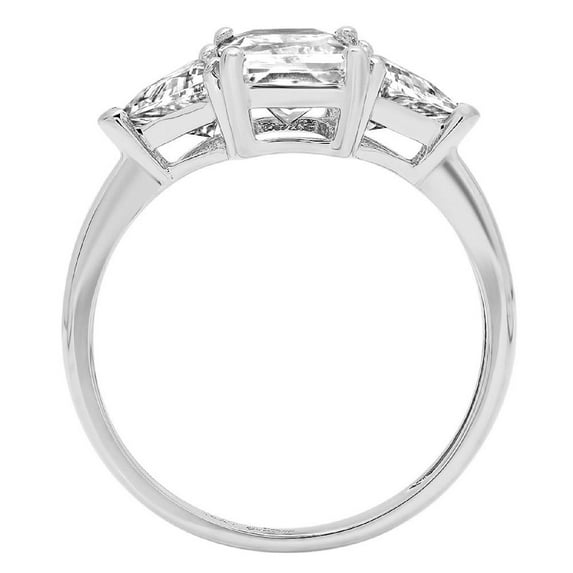 2.82 ct Emerald Cut White Sapphire Three-Stone Engagement Ring for Women in 18K White Gold