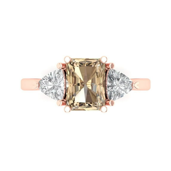 2.82 ctw 3 Stone Anniversary Ring for Women | Emerald Cut Yellow Moissanite | Hyperallergenic Solid 18K Rose Gold